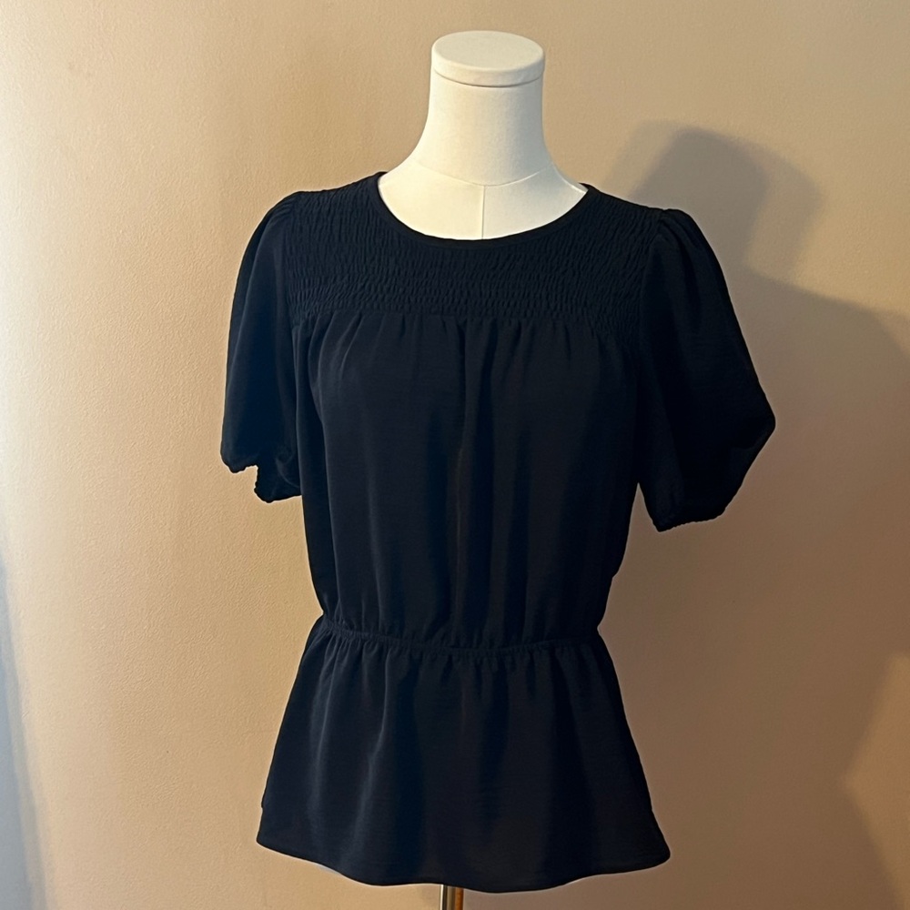 Nine West Black Smocked Blouse